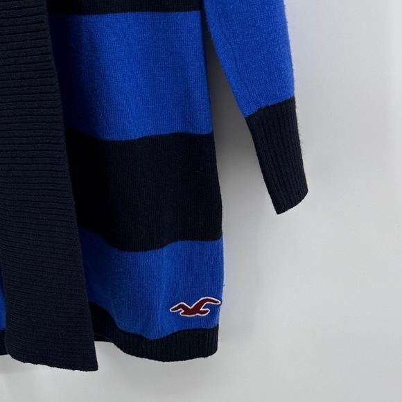 Y2K Hollister Womens Blue Black Striped Open Front Shawl Collar Cardigan Small - Picture 6 of 13